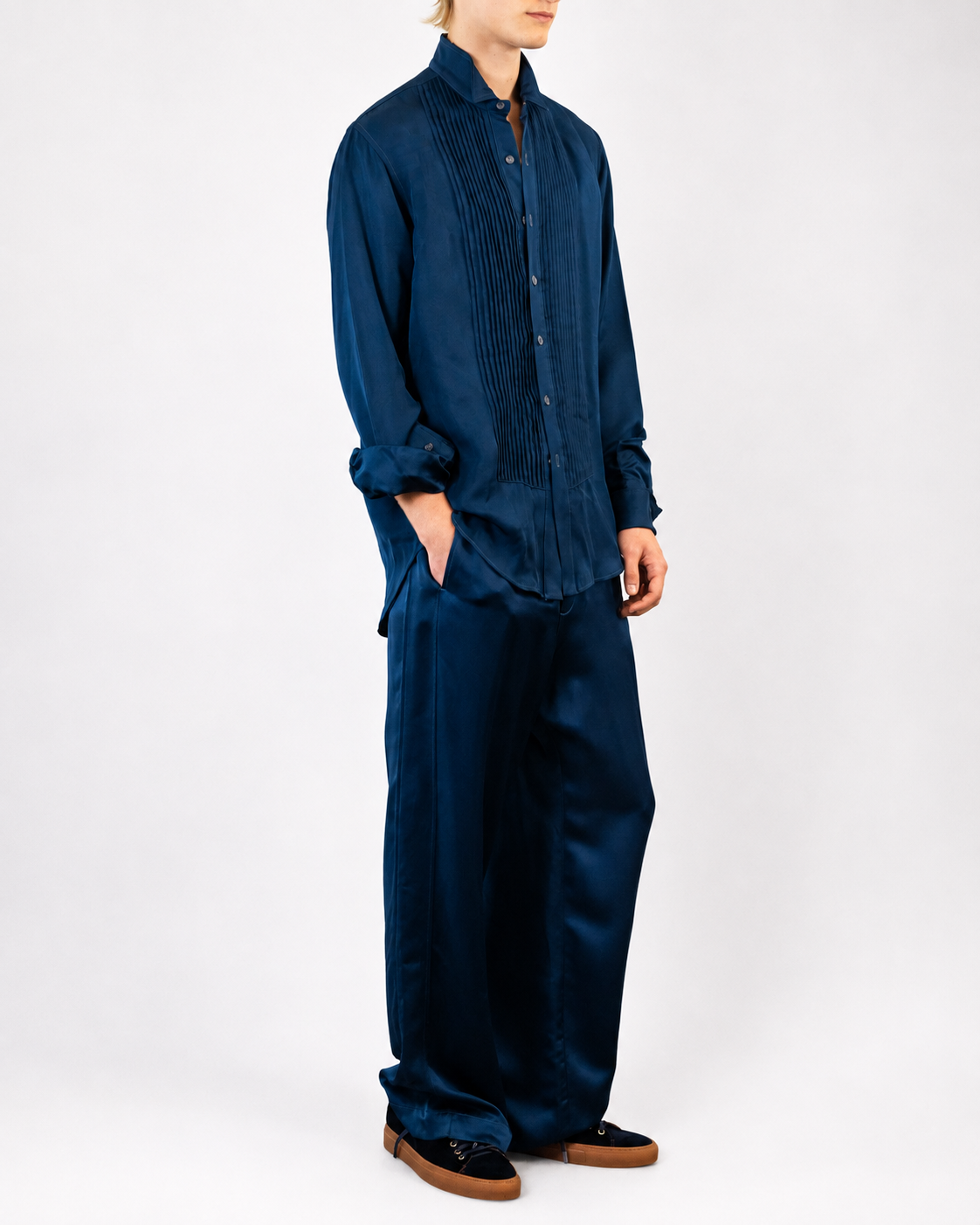 Fluid Drawstring Pants in Dark Sea