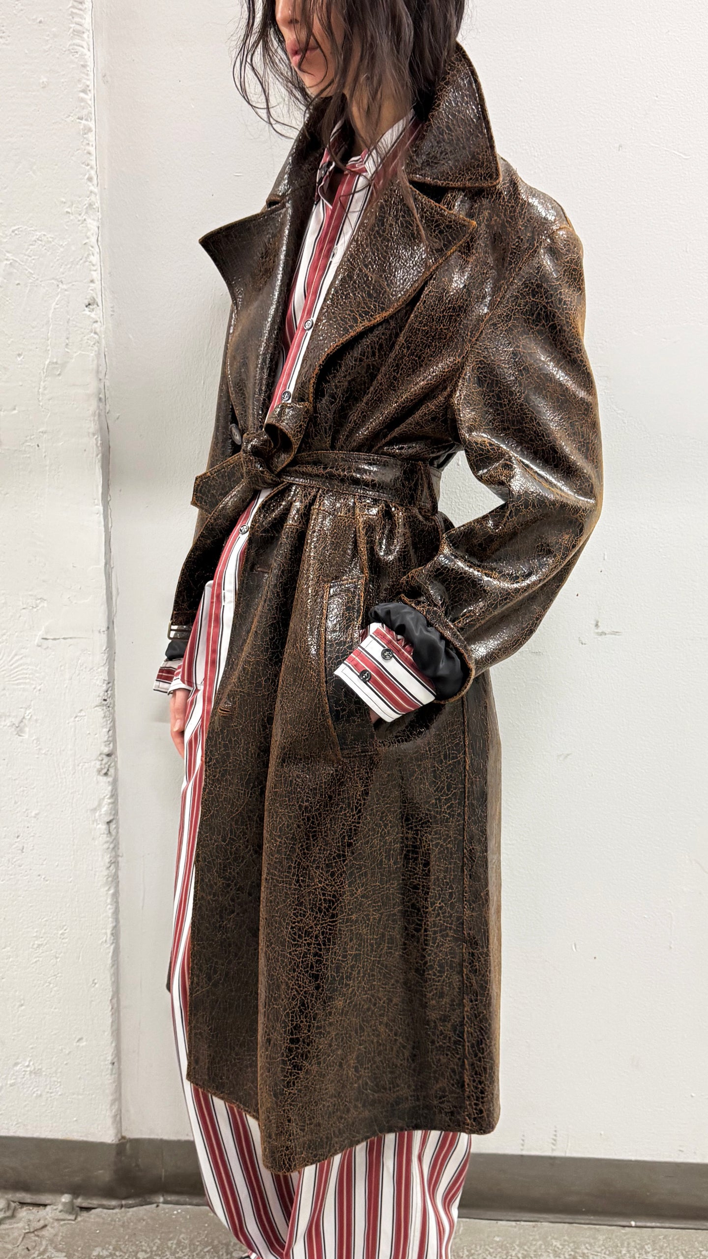 Leather Trench Coat in Dark Chocolate