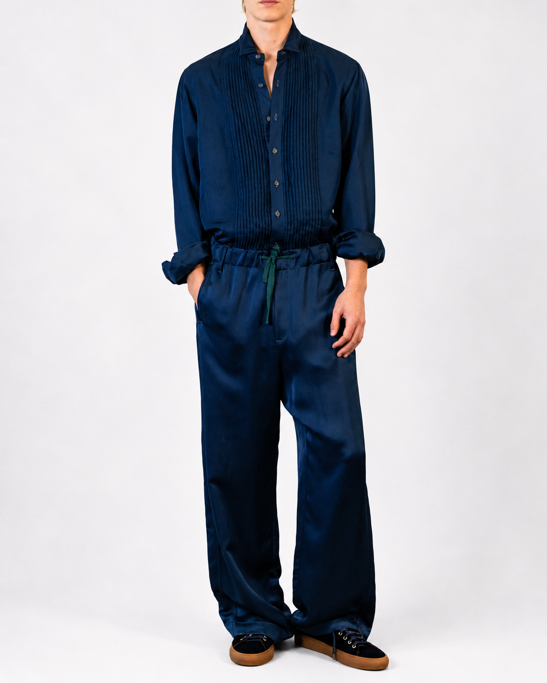 Fluid Drawstring Pants in Dark Sea