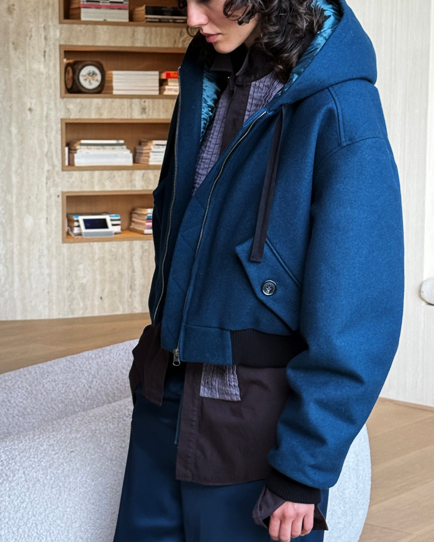 Felt Bomber Jacket in Blue