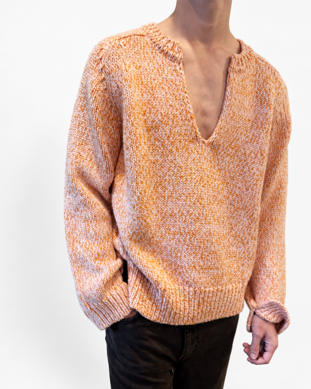 Split Crewneck Sweater in Apricot Melange