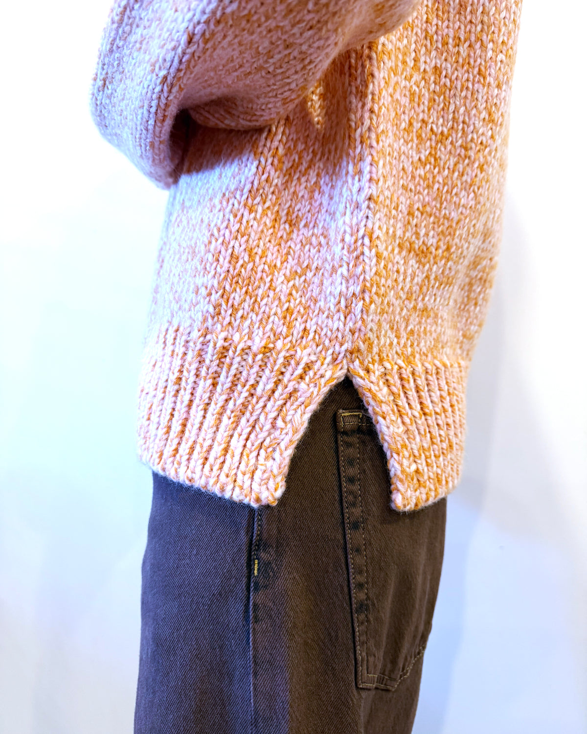Split Crewneck Sweater in Apricot Melange