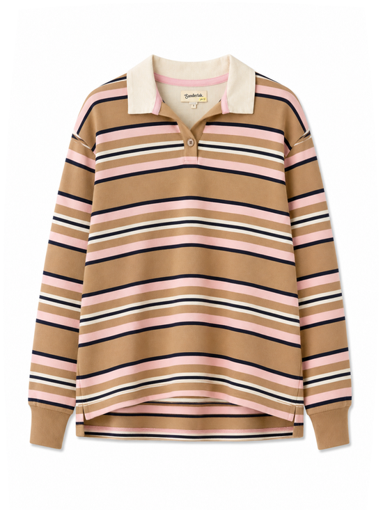 Rugby Polo in Brown Pink Stripe