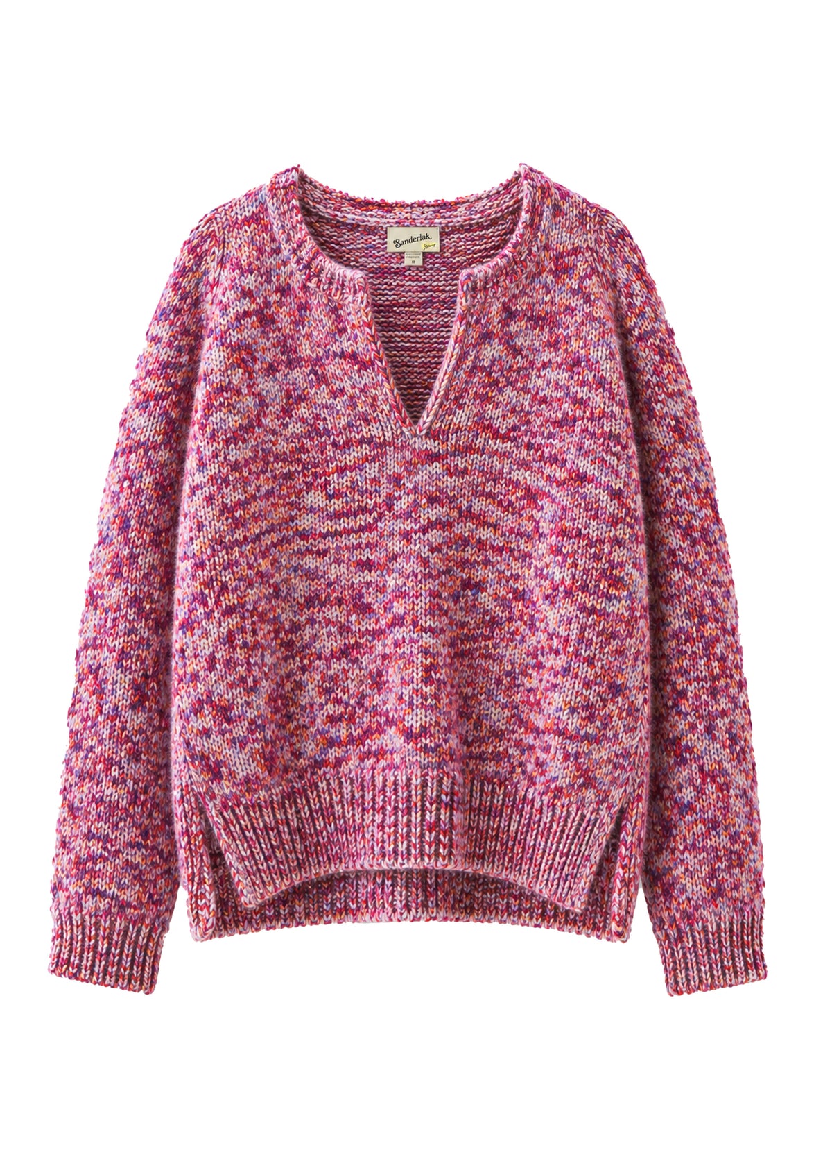 Split Crewneck Sweater in Pink Melange