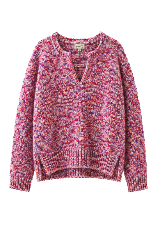 Split Crewneck Sweater in Pink Melange
