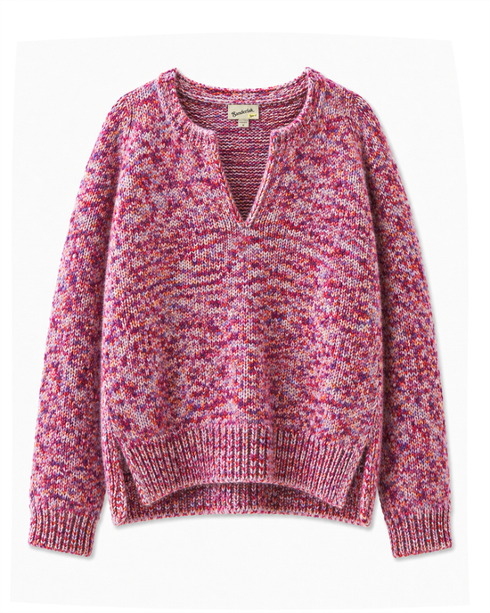 Split Crewneck Sweater in Pink Melange