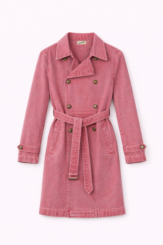 Skinny Denim Trench in Pink Wash
