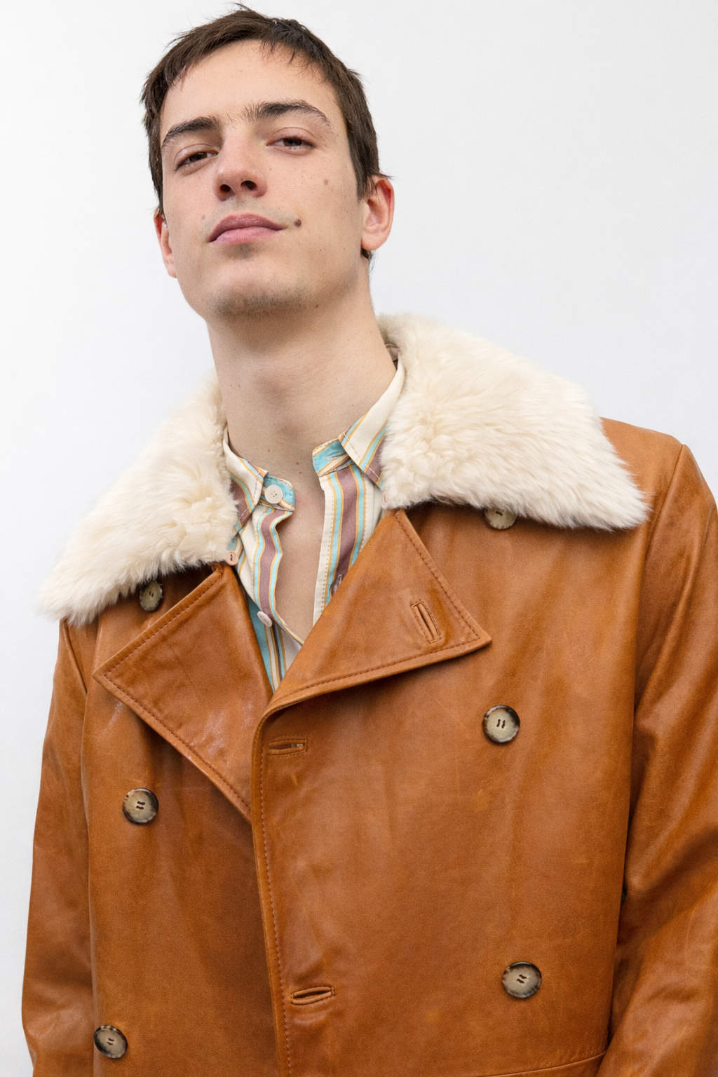 Leather Skinny Trench in Cognac