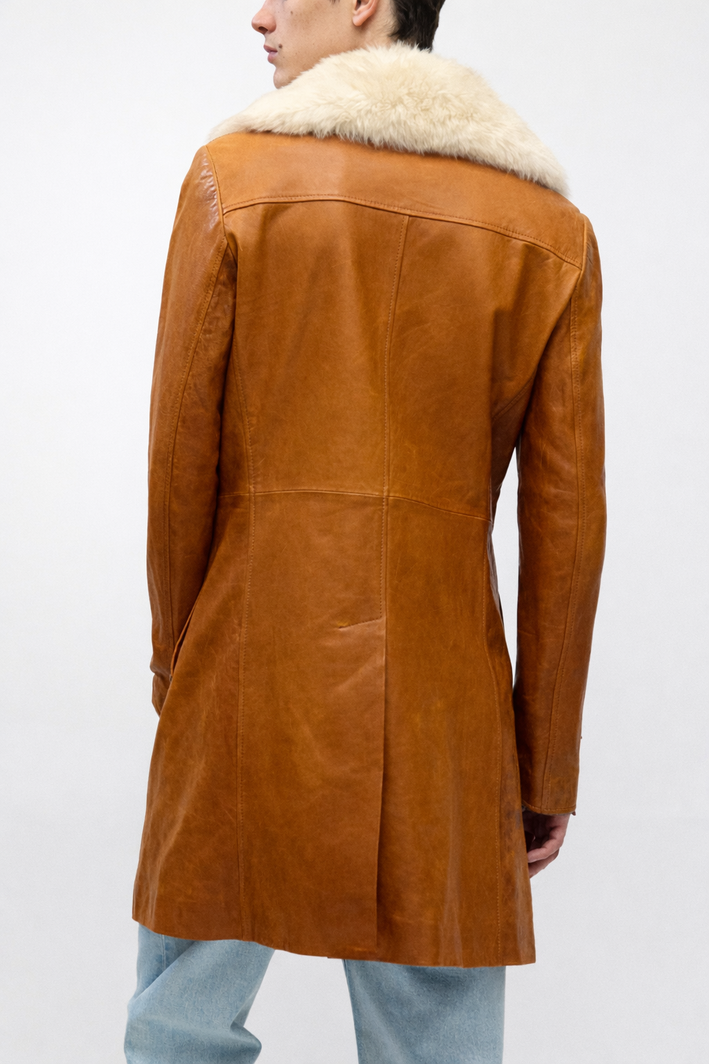 Leather Skinny Trench in Cognac