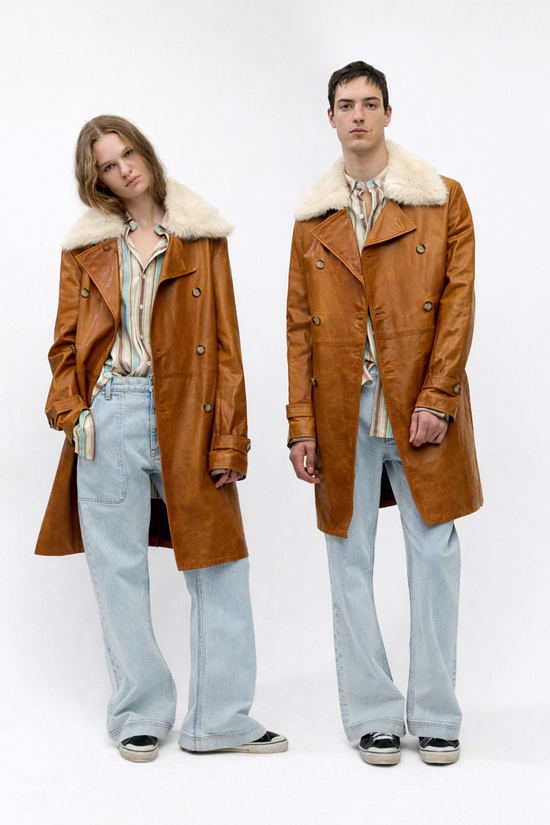 Leather Skinny Trench in Cognac