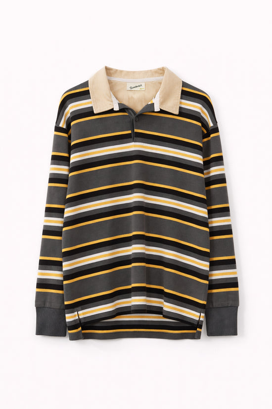 Rugby Polo in Grey Gold Stripe