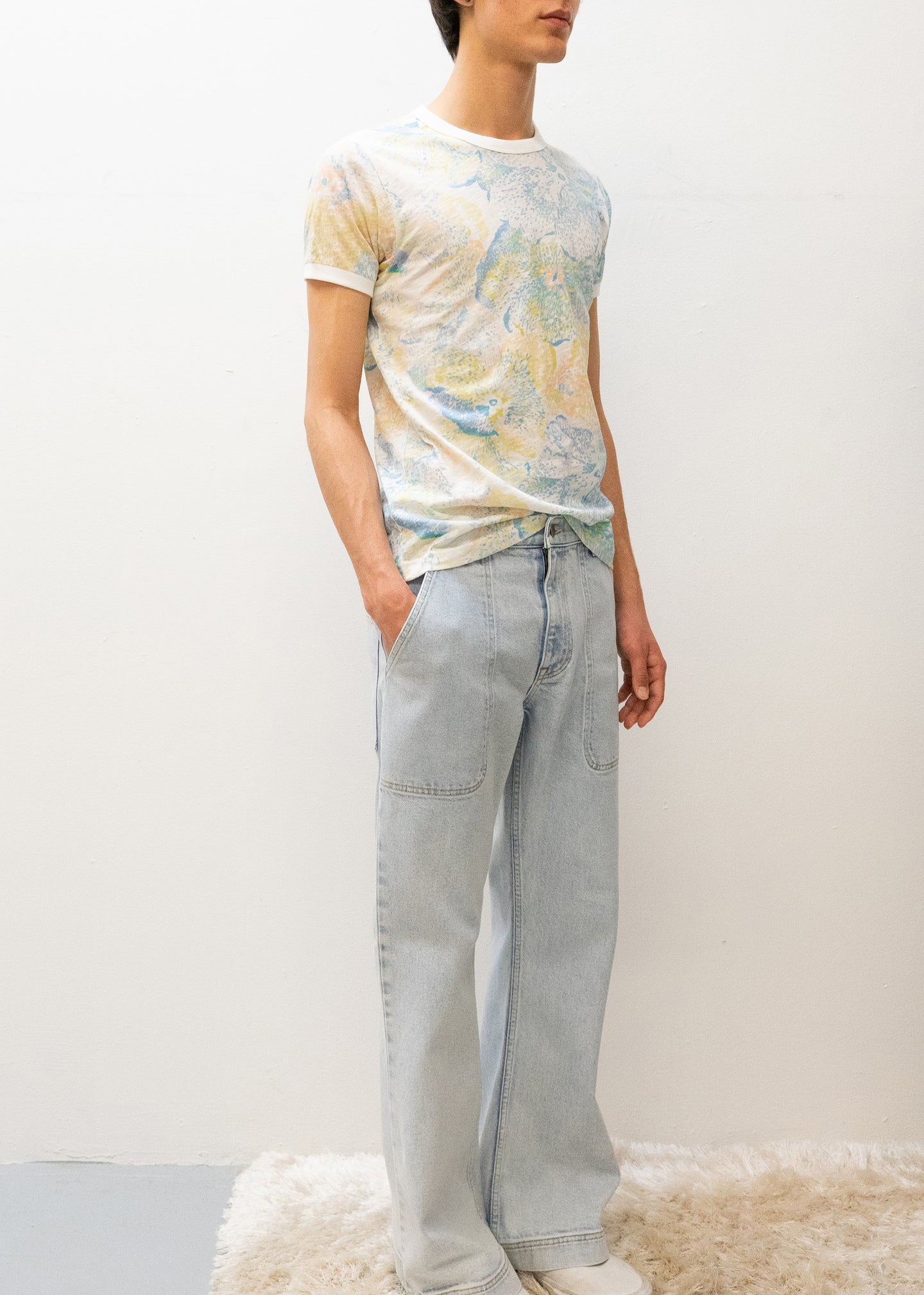 Contrast Rib Tee in Flower Print