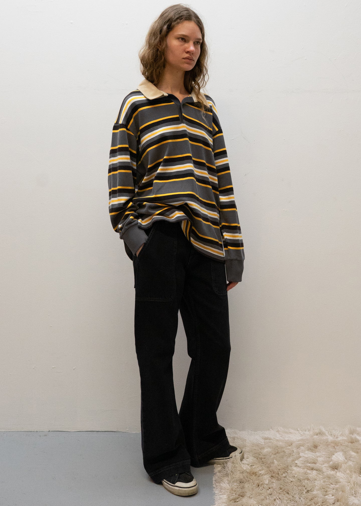 Rugby Polo in Grey Gold Stripe