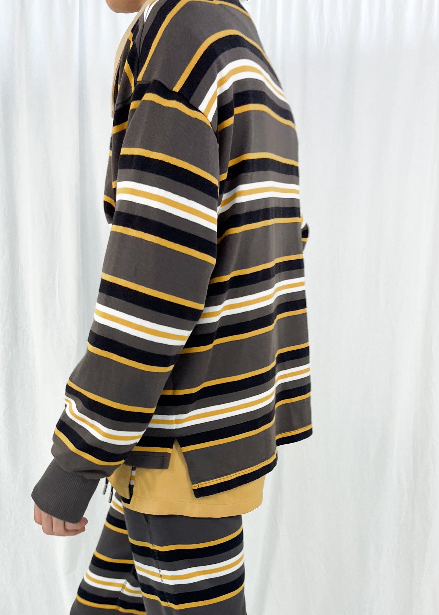 Rugby Polo in Grey Gold Stripe