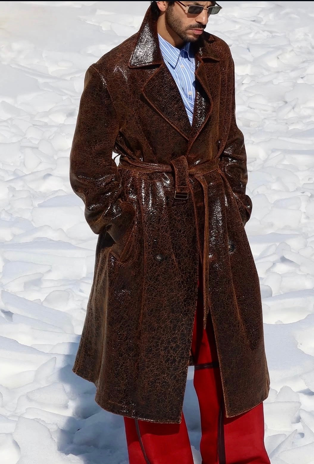 Leather Trench Coat in Dark Chocolate