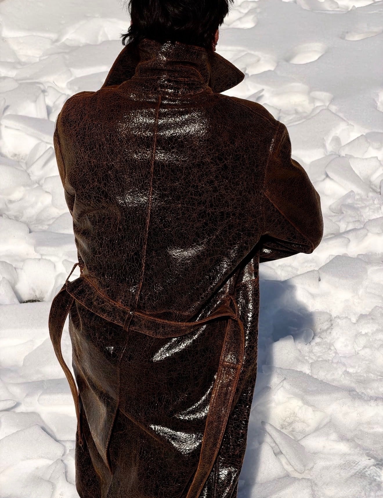 Leather Trench Coat in Dark Chocolate