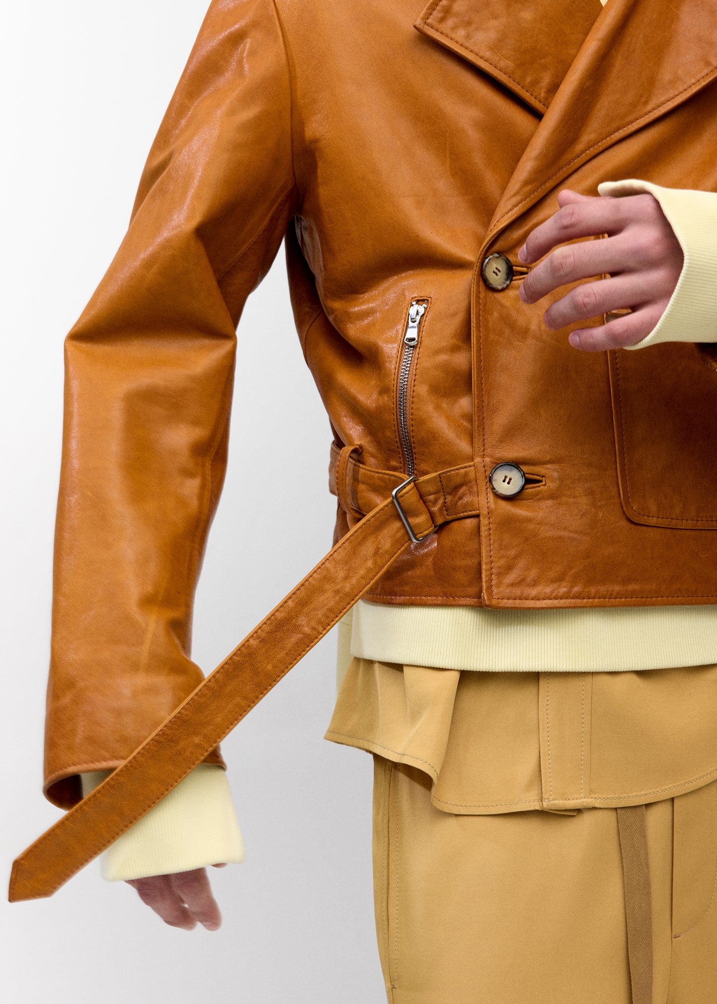 Leather Moto Jacket in Cognac