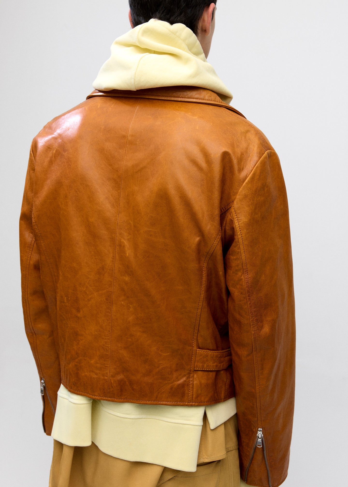 Leather Moto Jacket in Cognac