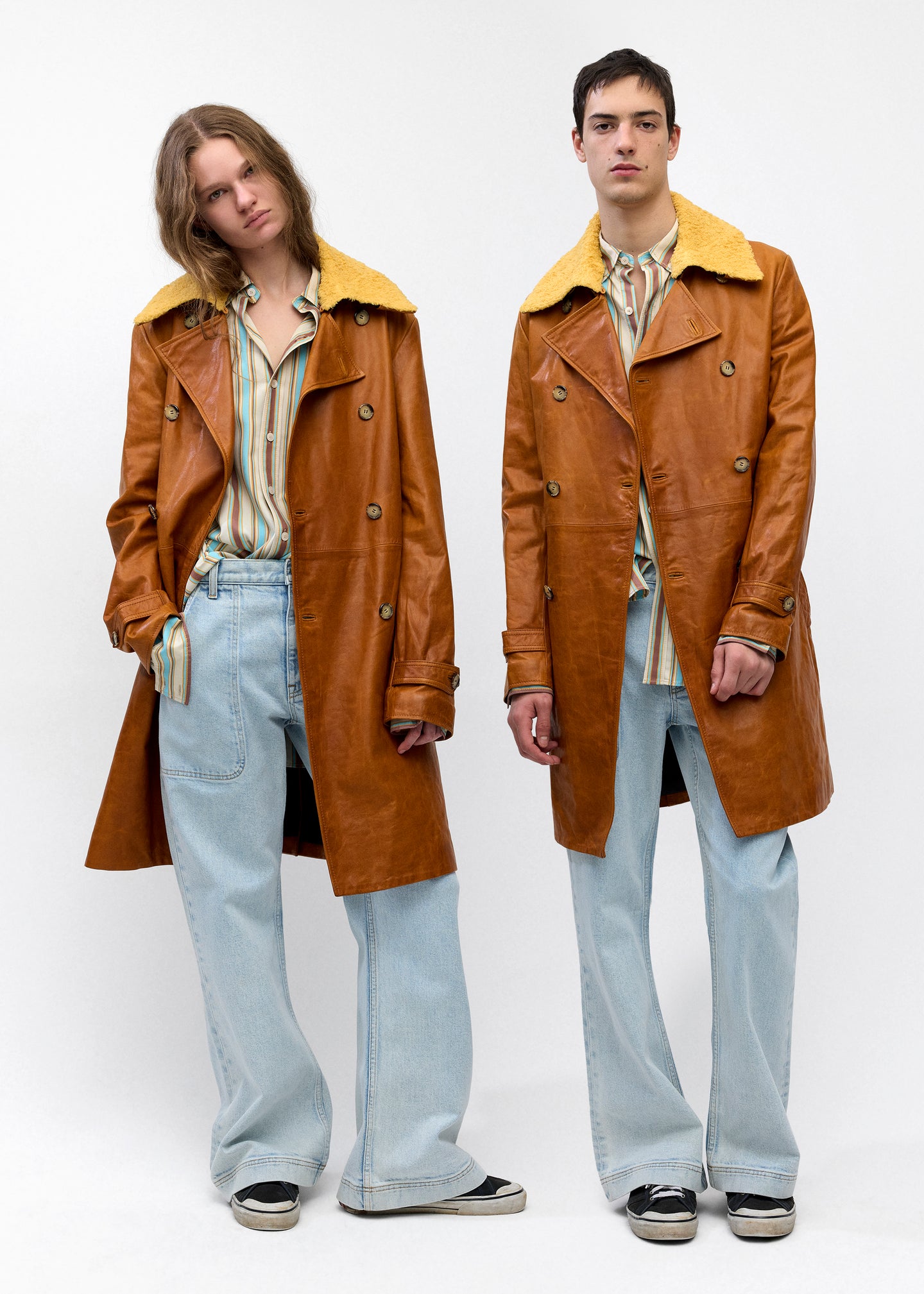 Leather Skinny Trench in Cognac