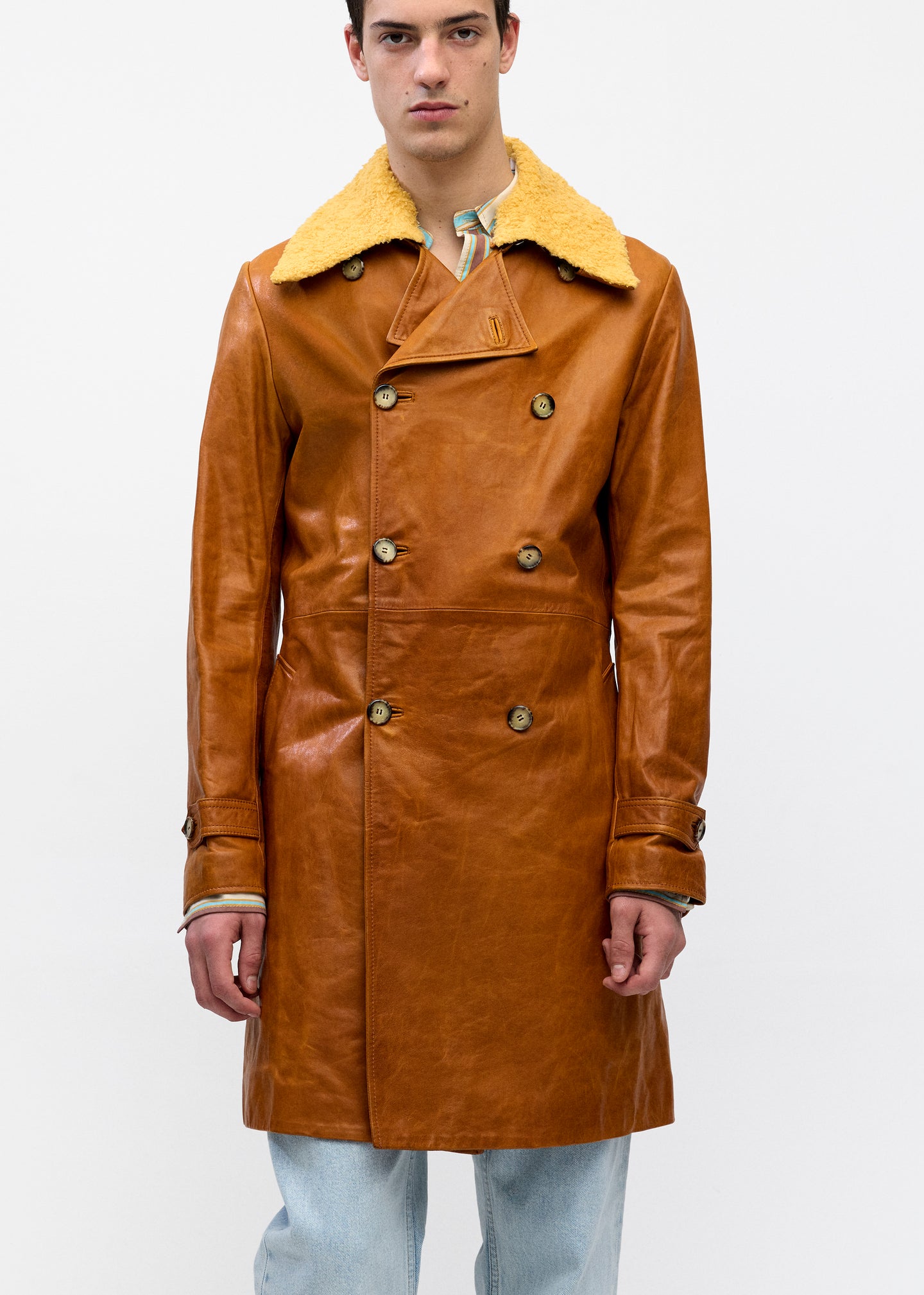 Leather Skinny Trench in Cognac