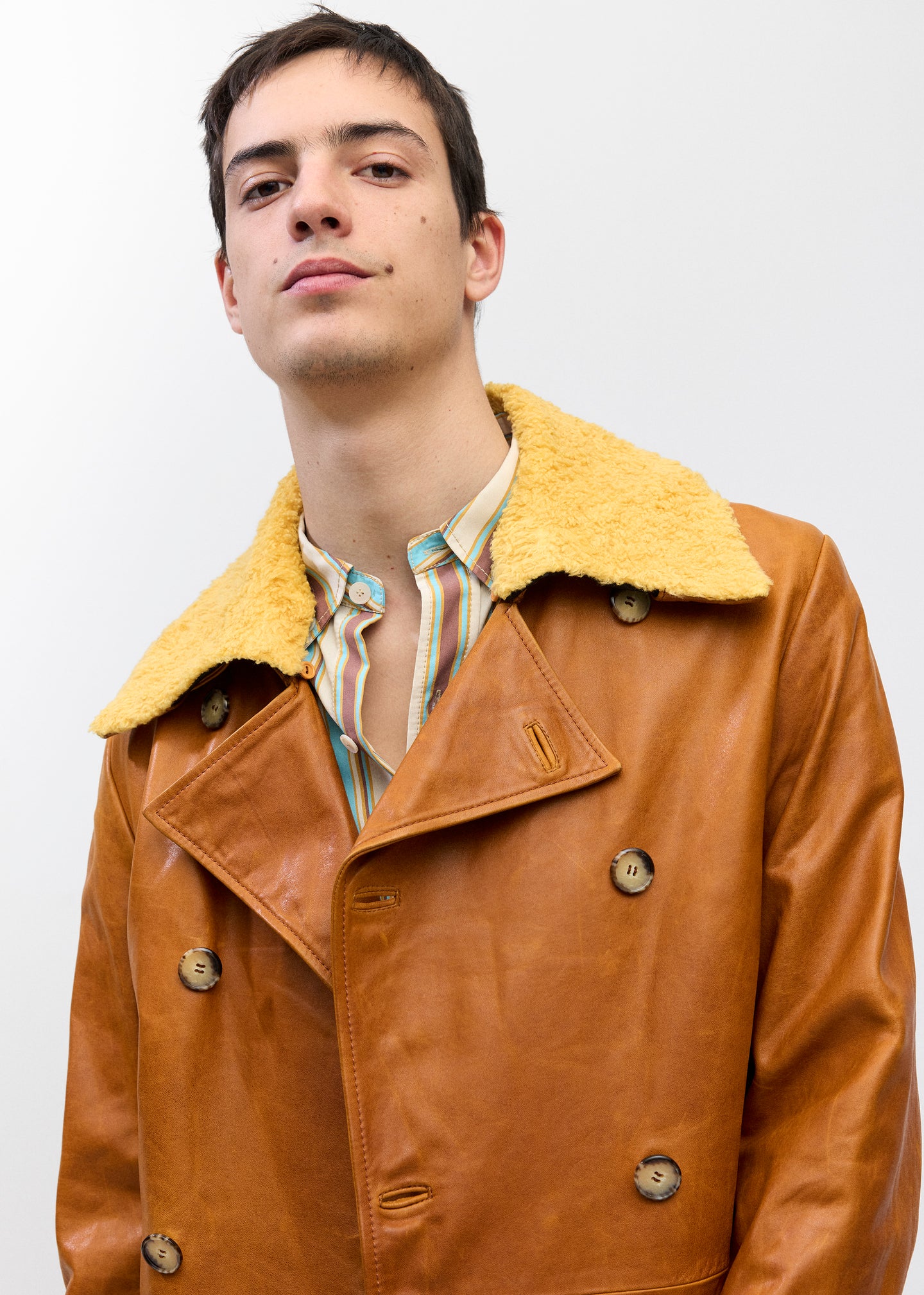 Leather Skinny Trench in Cognac