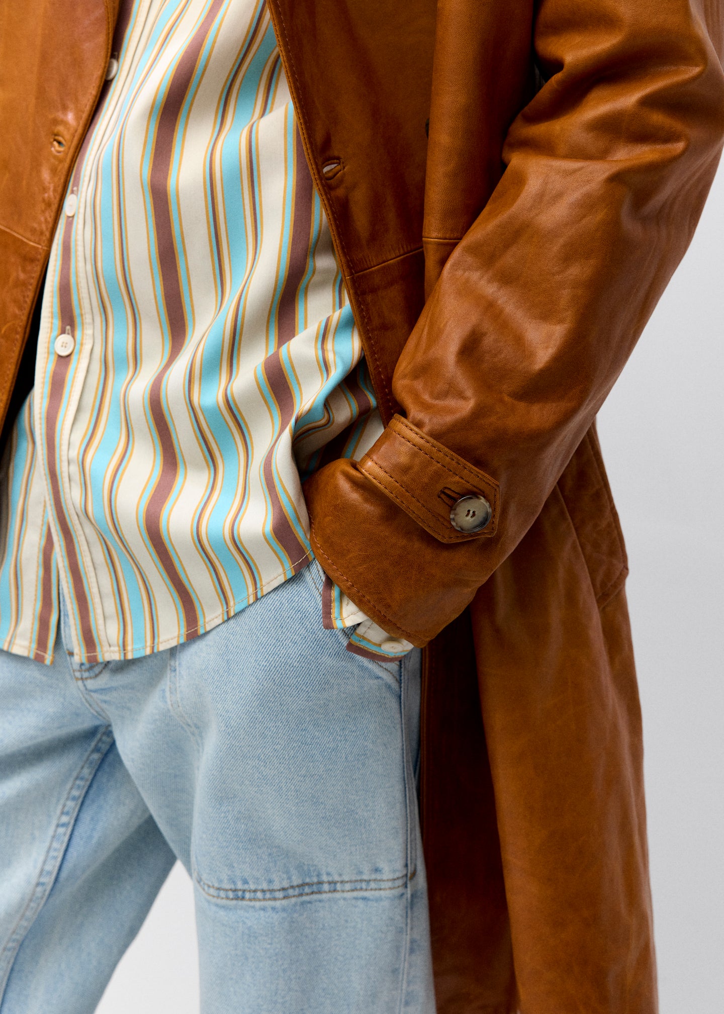 Leather Skinny Trench in Cognac