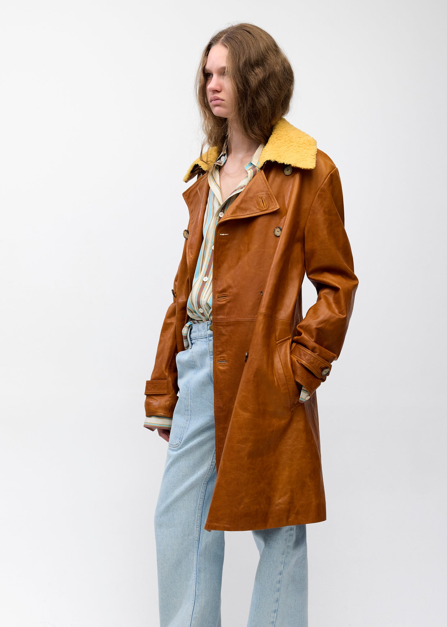 Leather Skinny Trench in Cognac