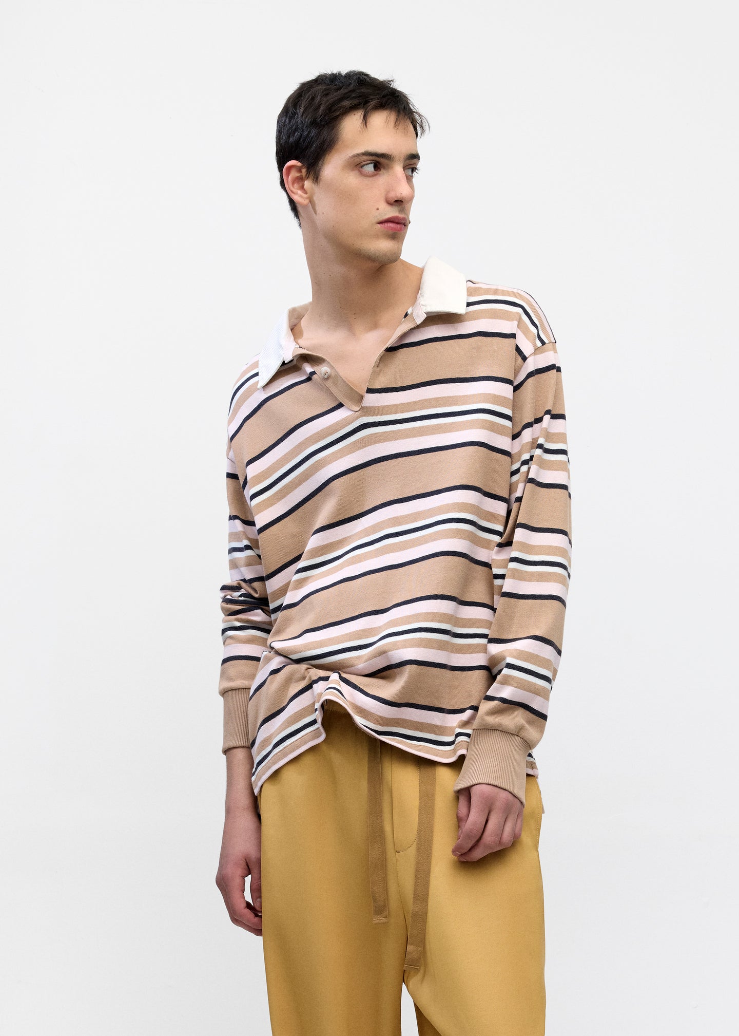 Rugby Polo in Brown Pink Stripe