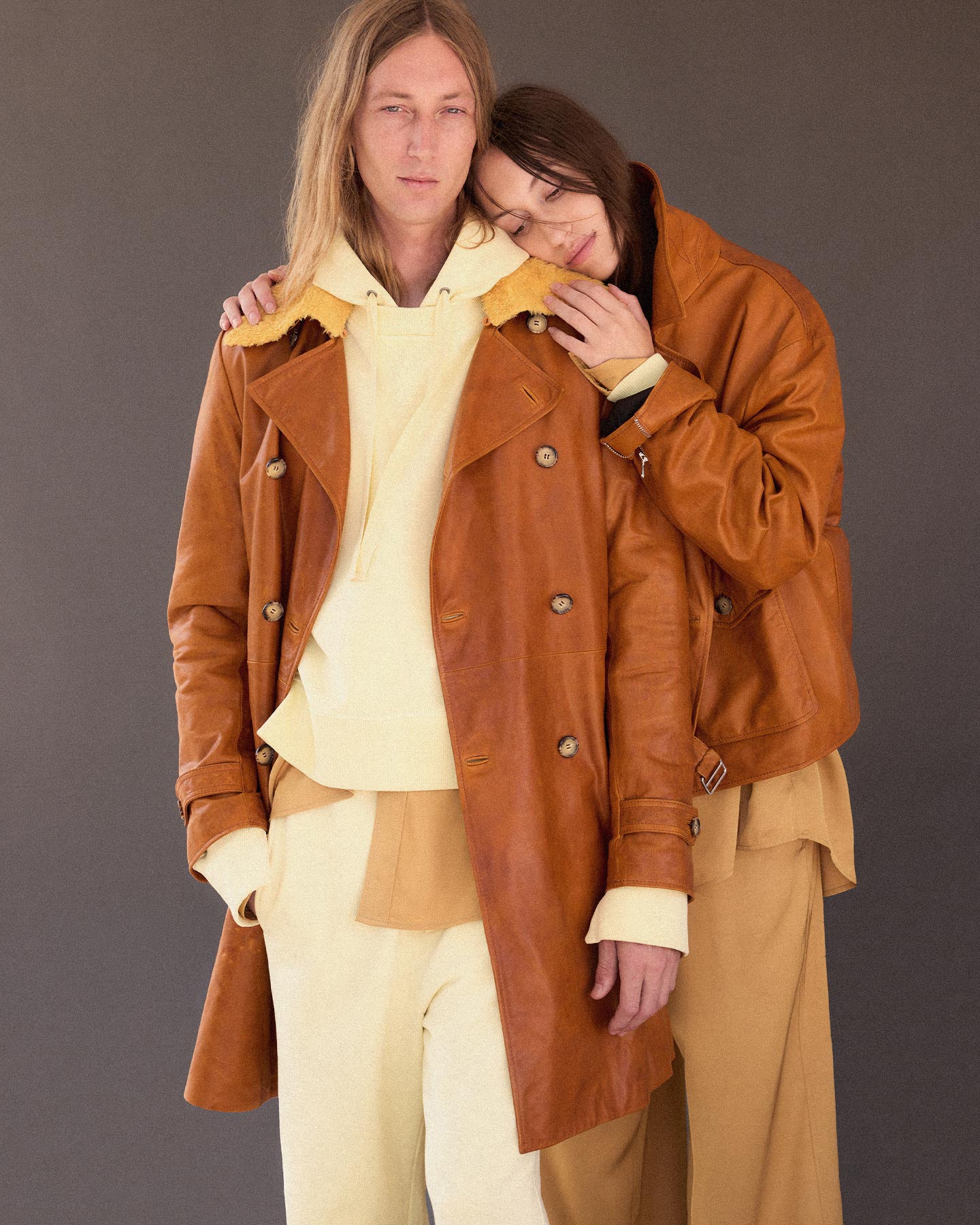 Leather Skinny Trench in Cognac