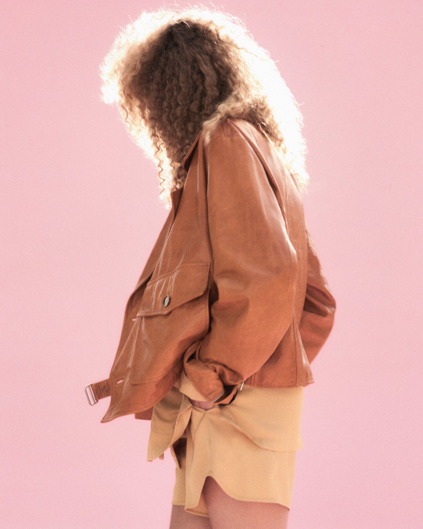 Leather Moto Jacket in Cognac