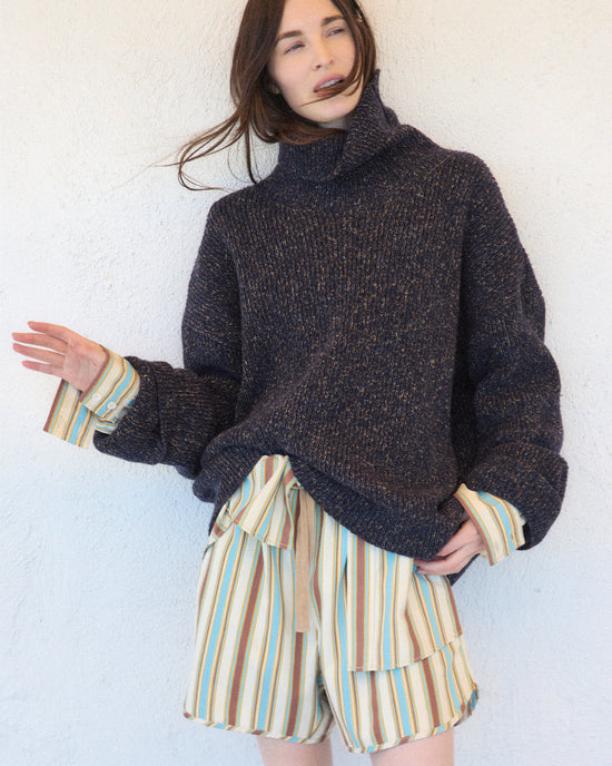 Turtleneck Sweater in Navy Melange