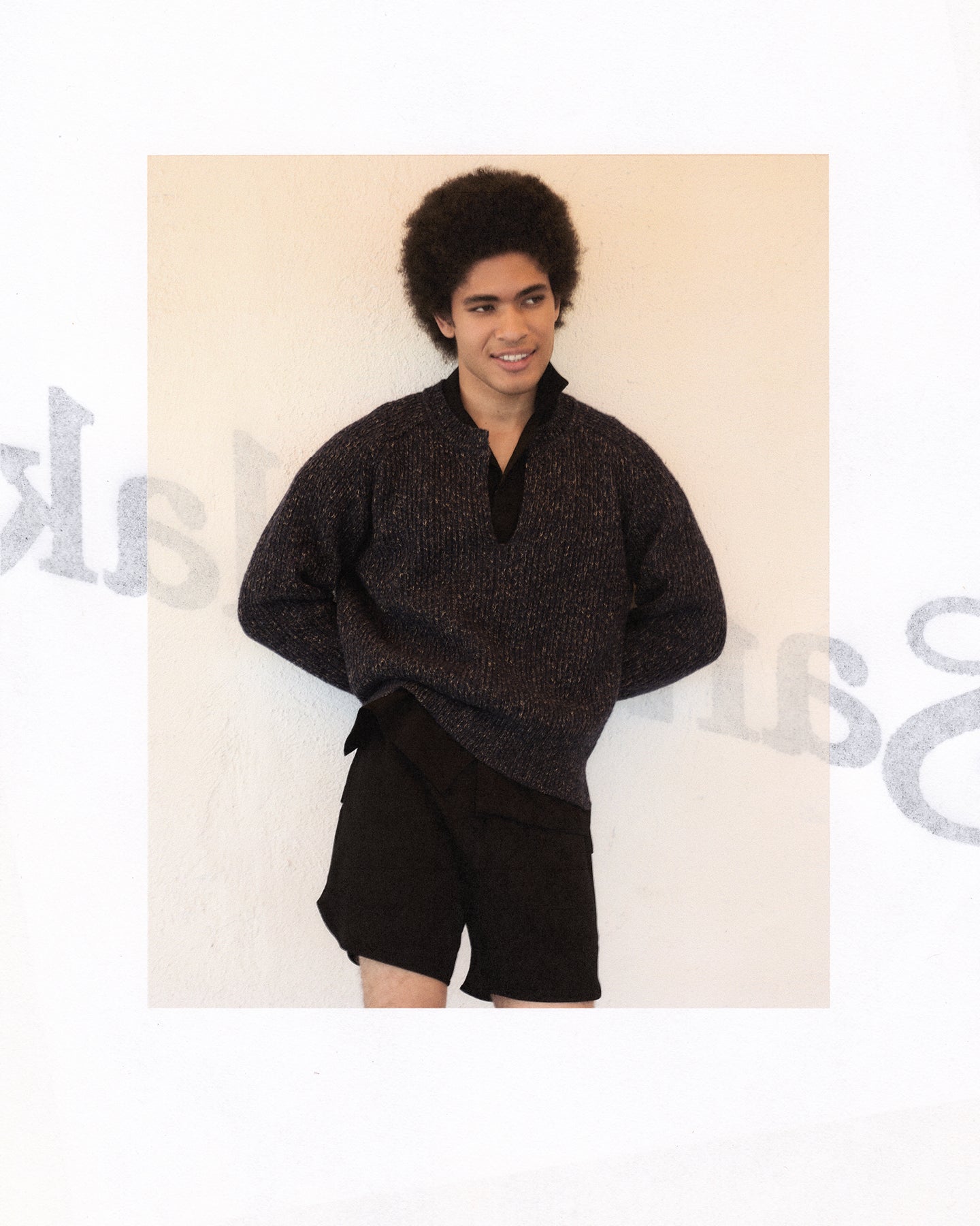 Split Crewneck Sweater  in Navy Melange