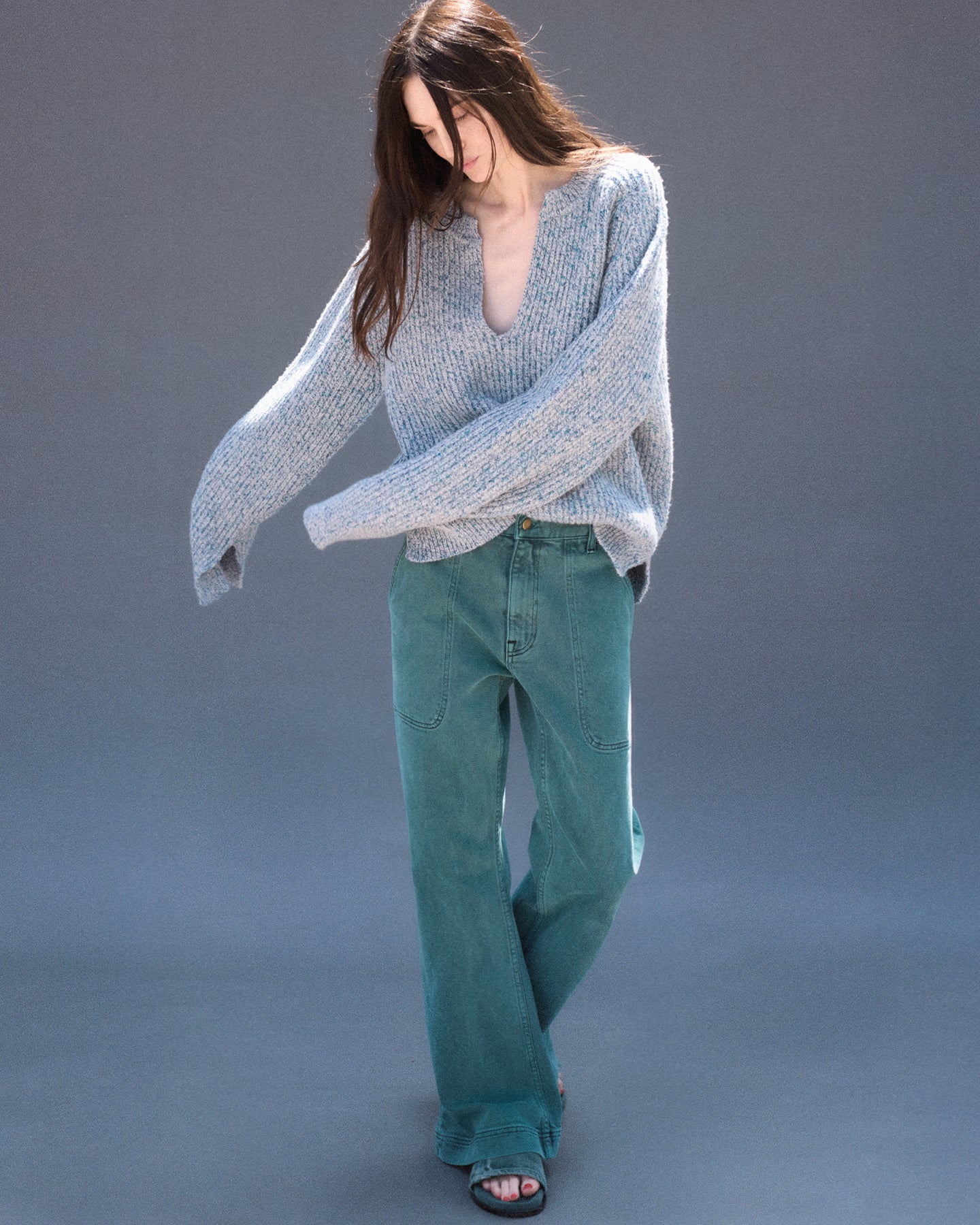 Split Crewneck Sweater in Sky Melange