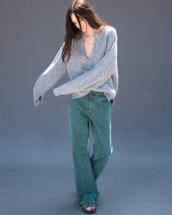 Split Crewneck Sweater in Sky Melange
