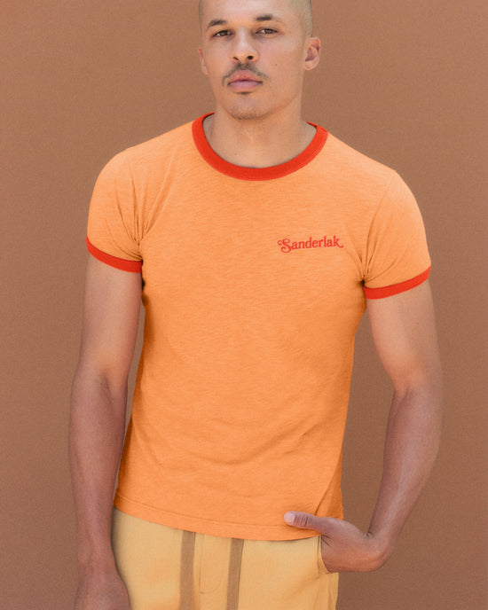 Contrast Rib Tee in Peach