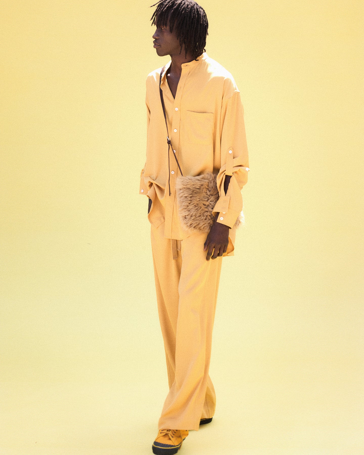 Stand Collar Oversized Shirt in Old Gold