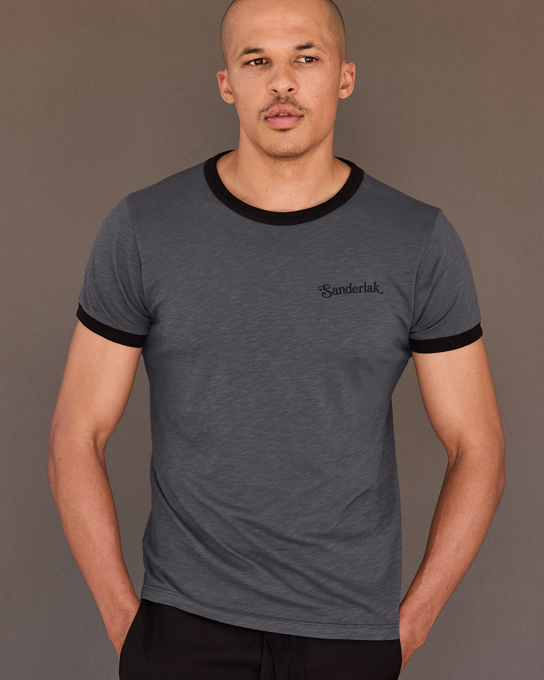 Contrast Rib Tee in Grey