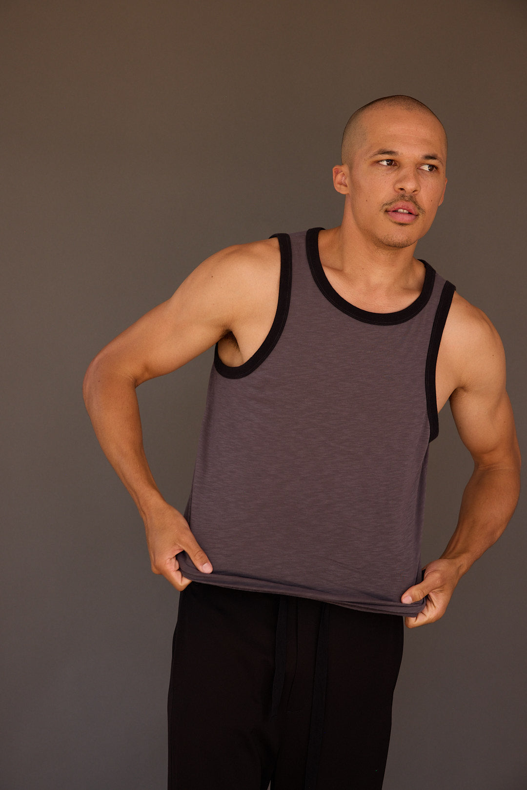 Contrast Rib Tank in Grey