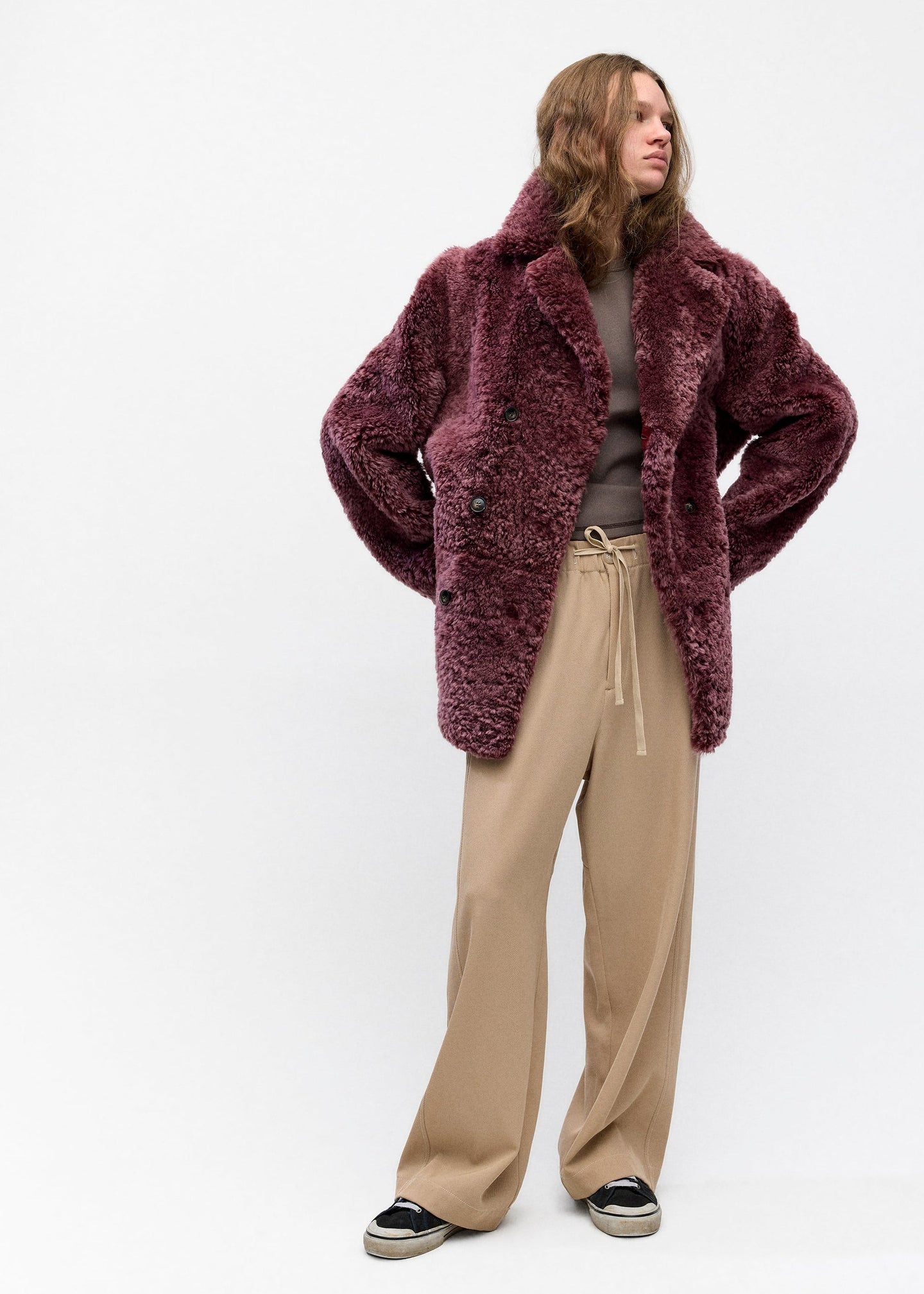 Shearling Coat In Goji Berry