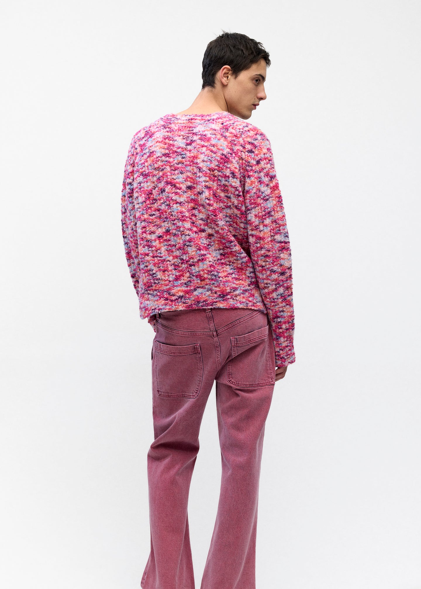 Split Crewneck Sweater  in Pink Melange