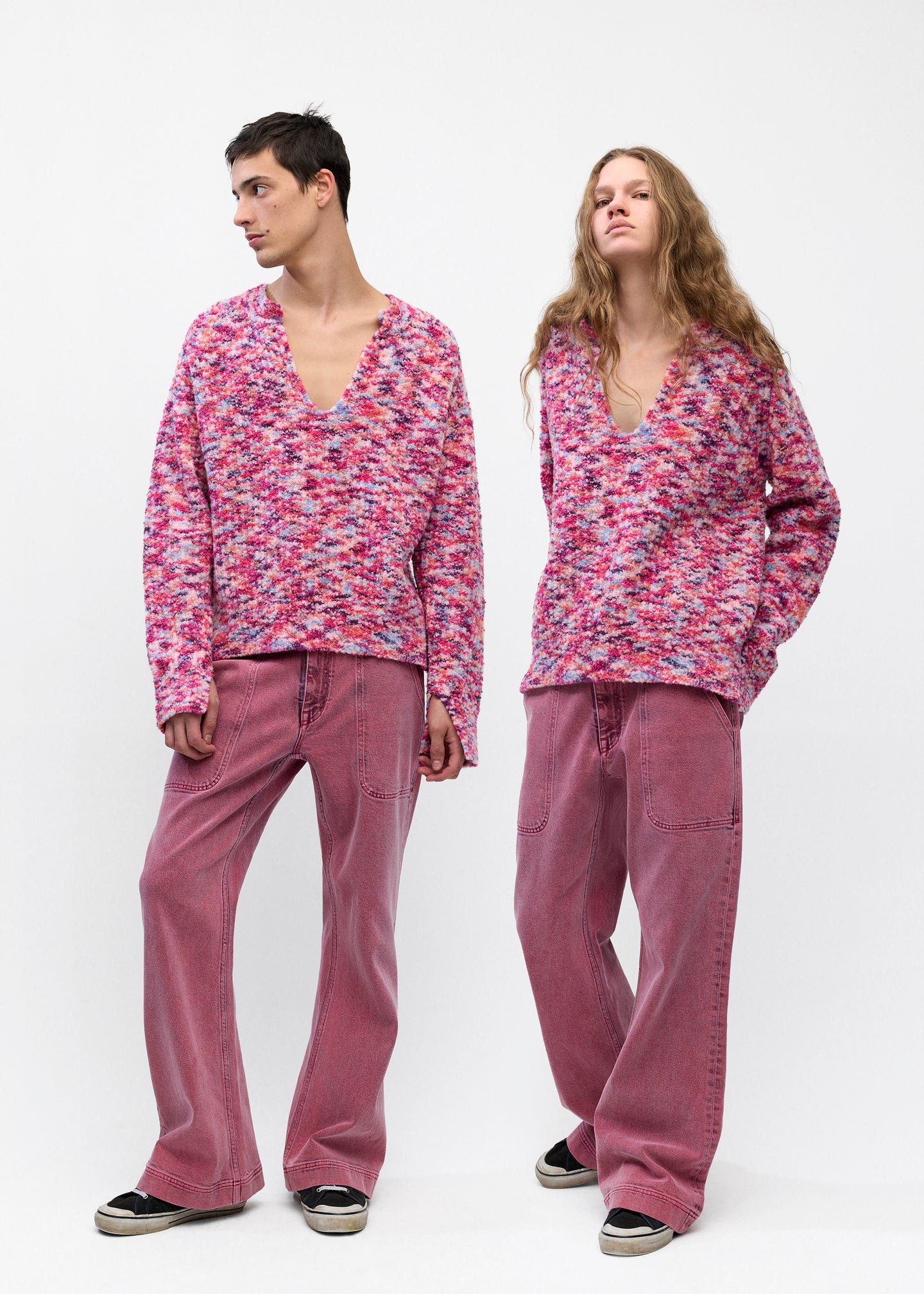 Split Crewneck Sweater  in Pink Melange