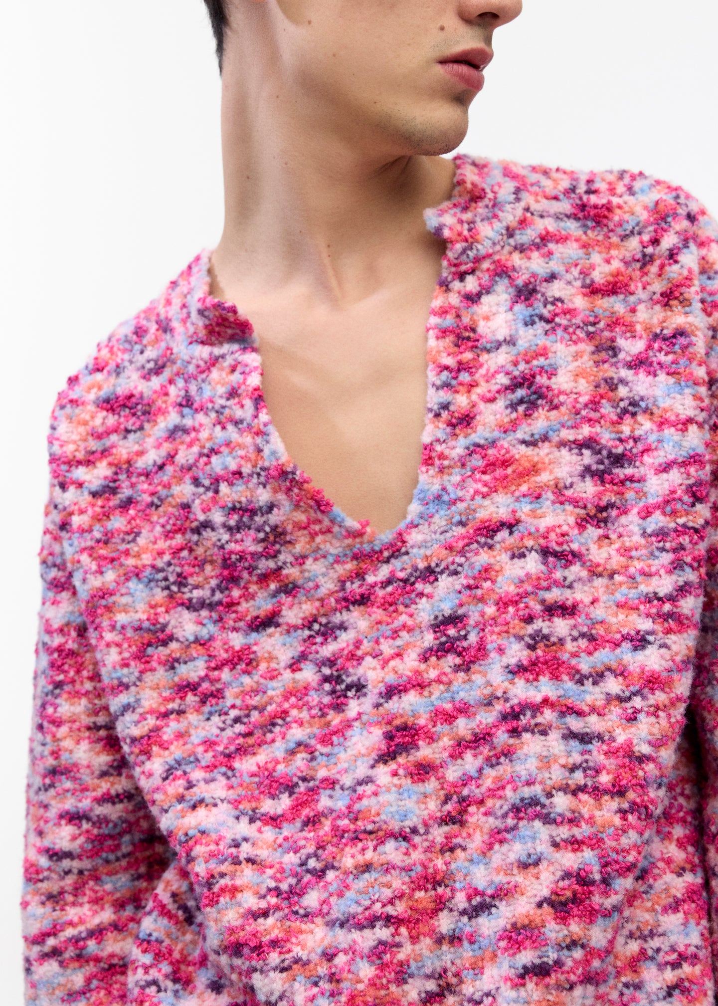 Split Crewneck Sweater  in Pink Melange