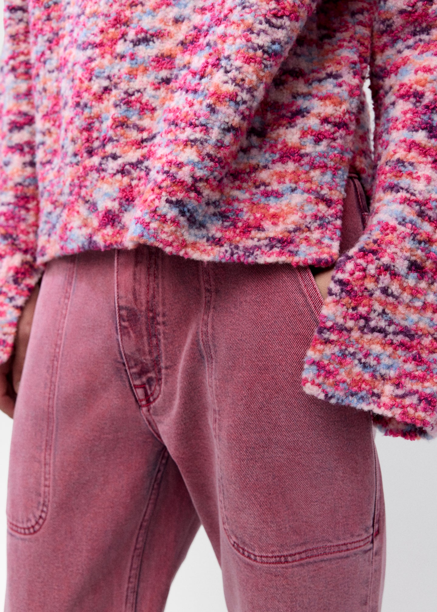 Split Crewneck Sweater  in Pink Melange