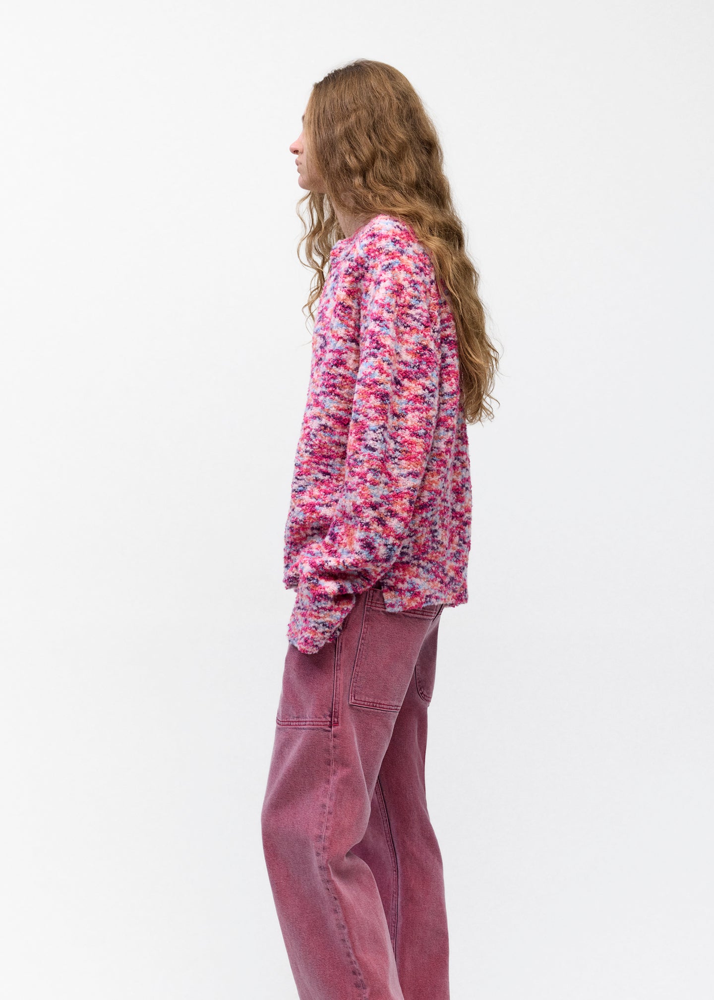 Split Crewneck Sweater  in Pink Melange