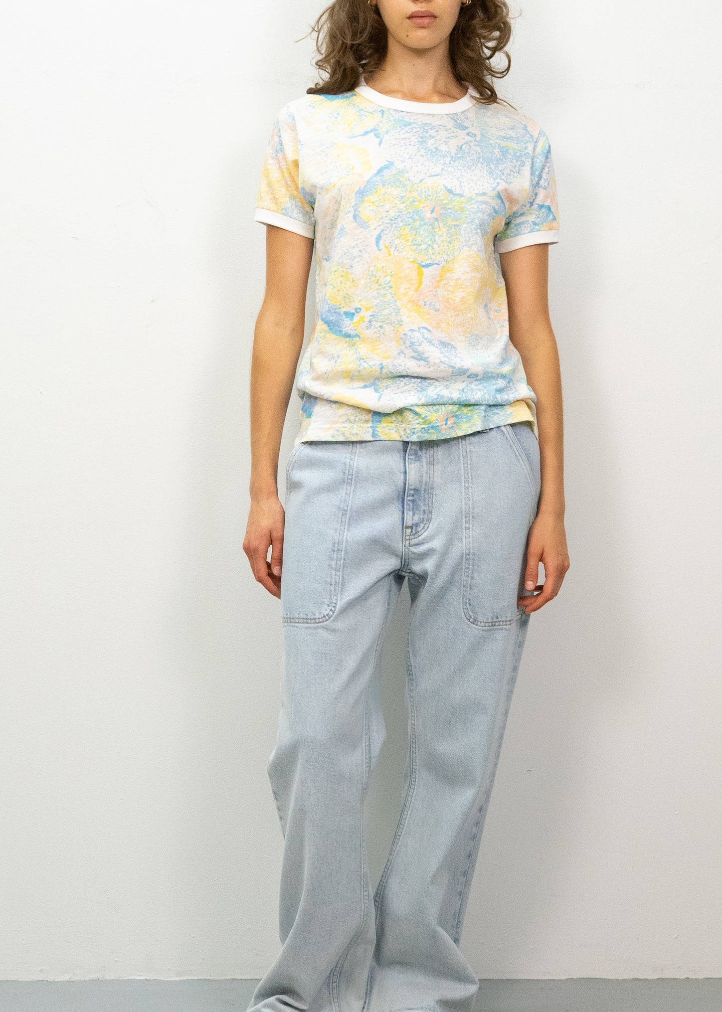 Contrast Rib Tee in Flower Print