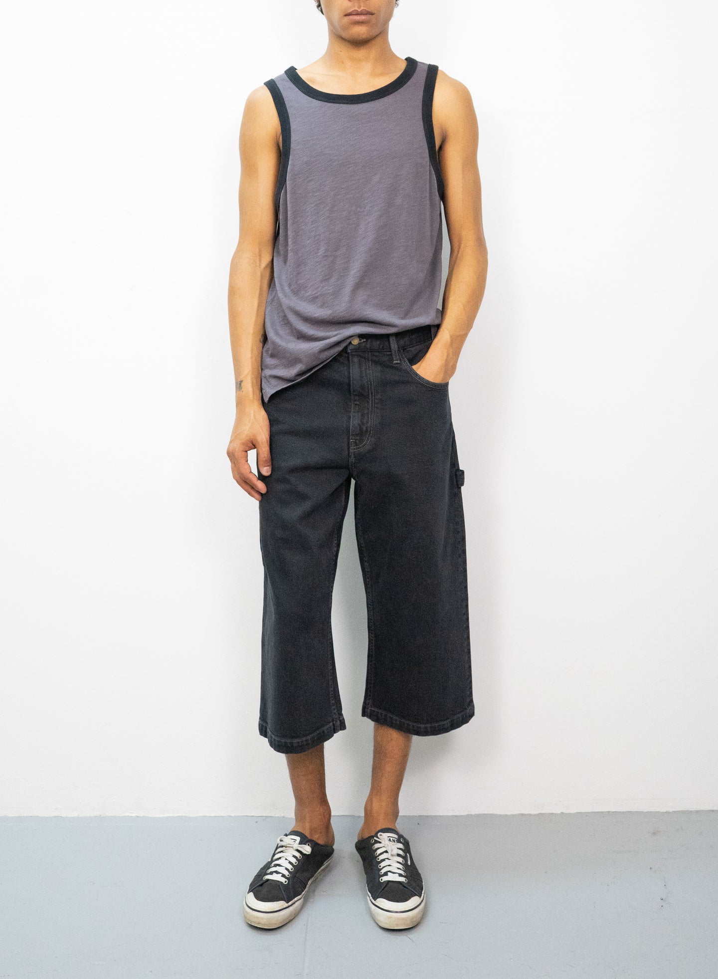 Contrast Rib Tank in Grey