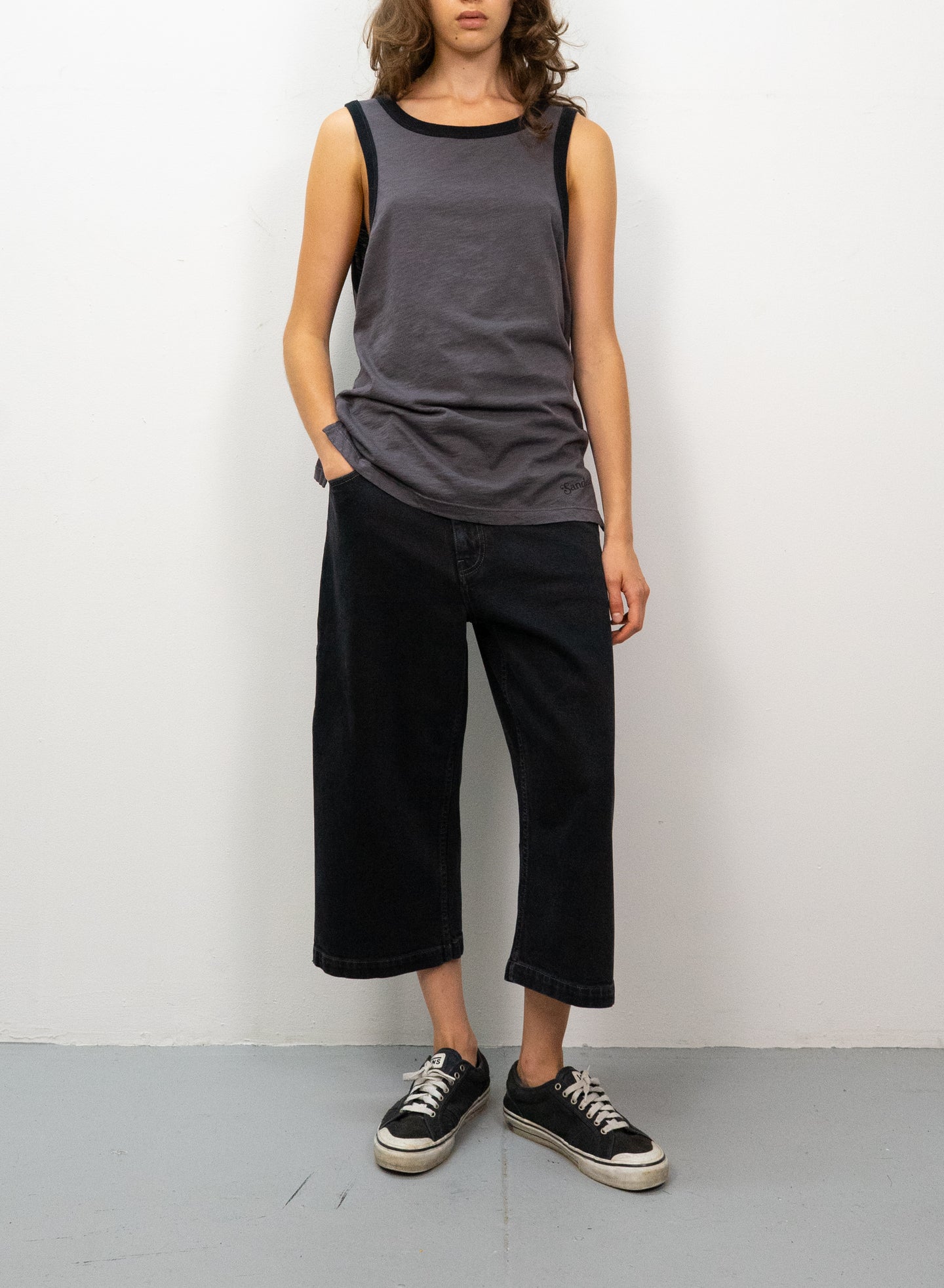 Contrast Rib Tank in Grey