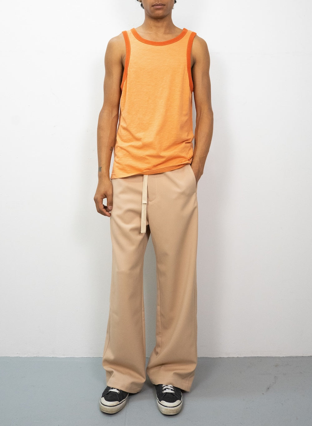 Contrast Rib Tank in Peach