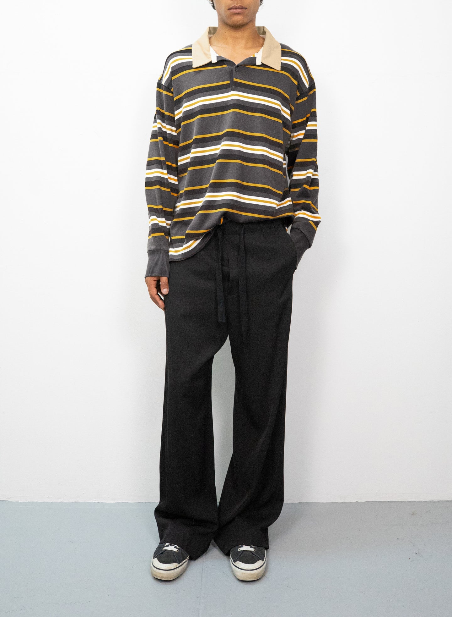 Rugby Polo in Grey Gold Stripe