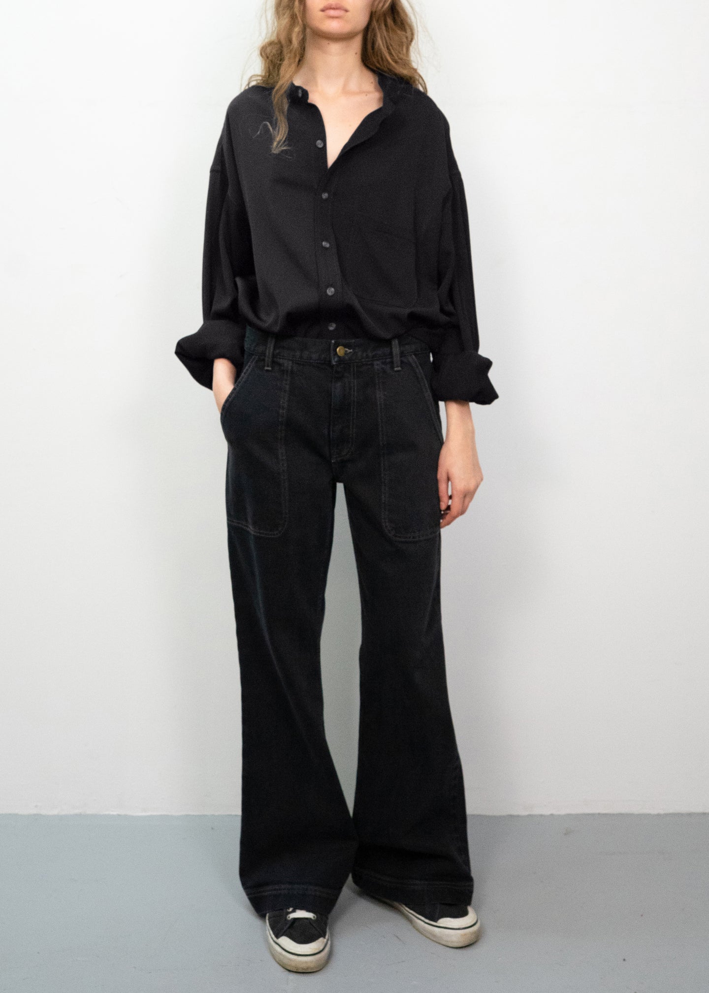 Stand Collar Oversized Shirt in Midnight